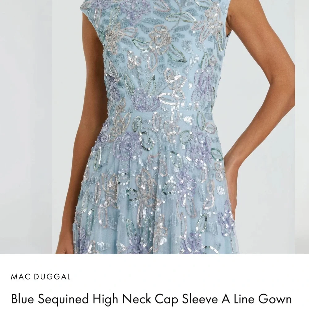 NWT Mac Duggal Light Blue Sequin Gown - Picture 3 of 5